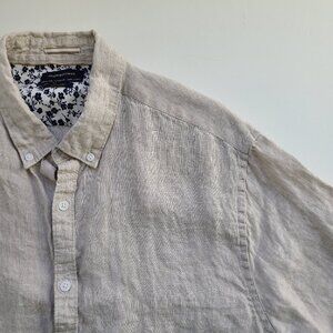 Denim & Flower Men's 100% Linen Shirt XL Ricky Singh Beige Khaki Short Sleeves